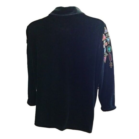 Vintage Bob Mackie Wearable Art XL Velour Jacket Zip Embroidered Gemstone Design - Picture 8 of 10